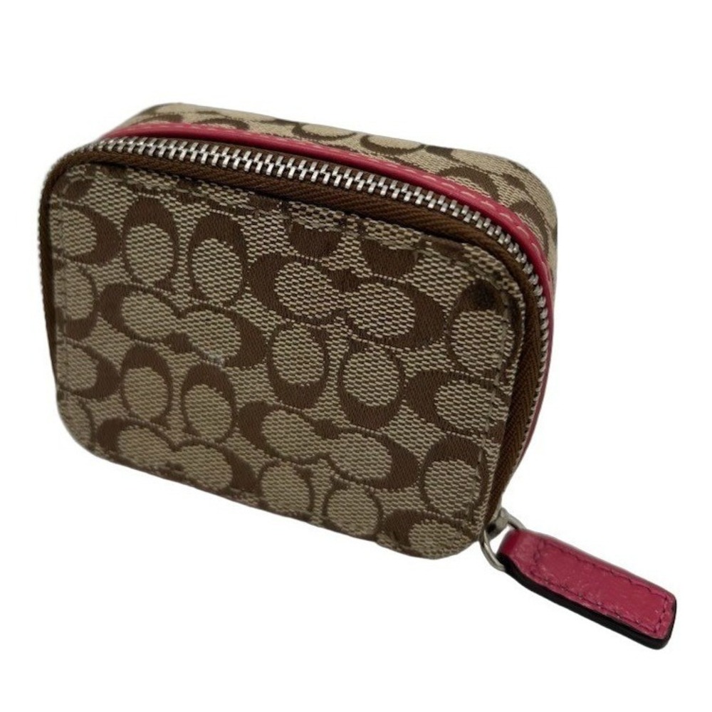 Coach Mini Jewelry Case Women's One Size Brown Pink Signature Monogram Zip Y2K